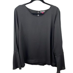 Vince Camuto Womens Blouse Top XL Black Polyester Bell Cuffs Button Accents